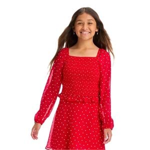Art Class Red Polka Dot Top & Skirt with Long Sleeves